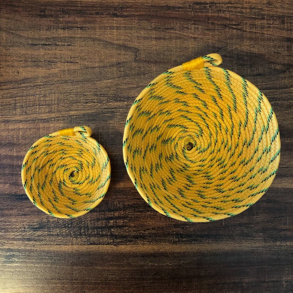 Pair of Matching Yellow Paracord Trinket Dishes, Handmade - Picture 2 of 4